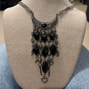Elegant Black and Silver Statement Necklace